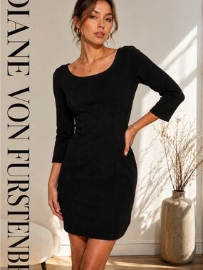Diane von Furstenberg DVF Black Sheath Bodycon Dress 3/4 Sleeve Size 2